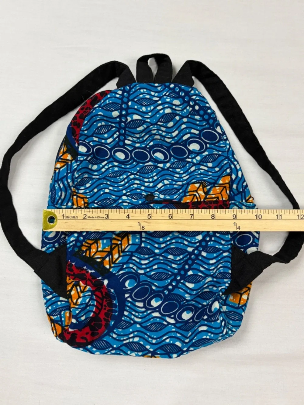 Zaabu Ankara Mini Backpack African Wax Print Blue Geometric Boho Travel Bag